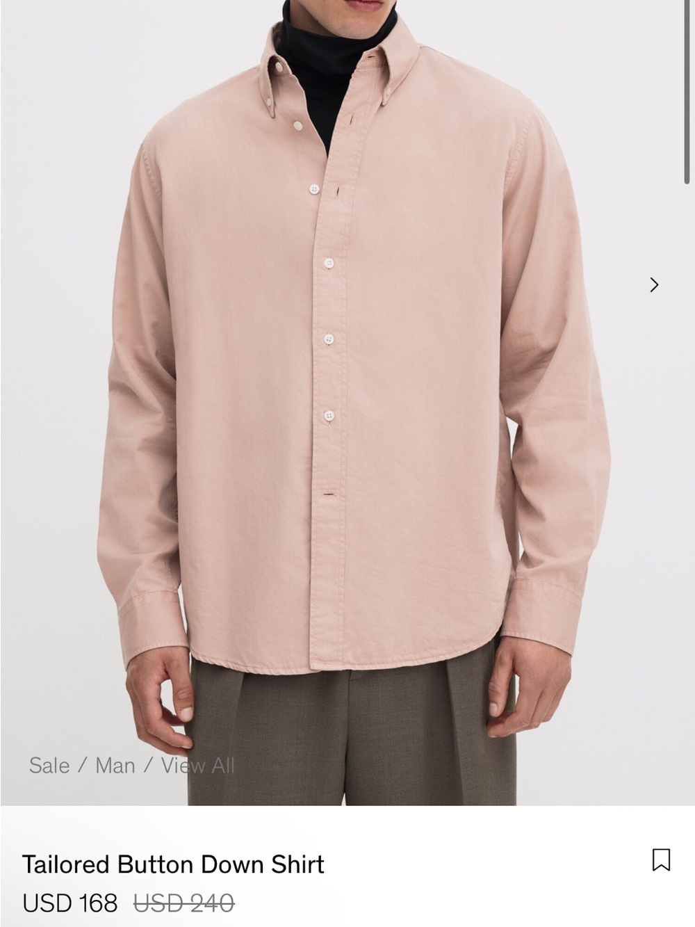 Classic Tailored Button-Down Shirt — Soft Blush Pink
